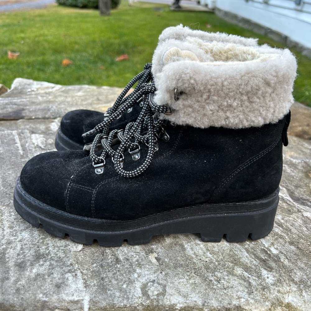 Vintage Manas Black Suede Leather Sherpa-Lined Hiking Boots - Made in Italy